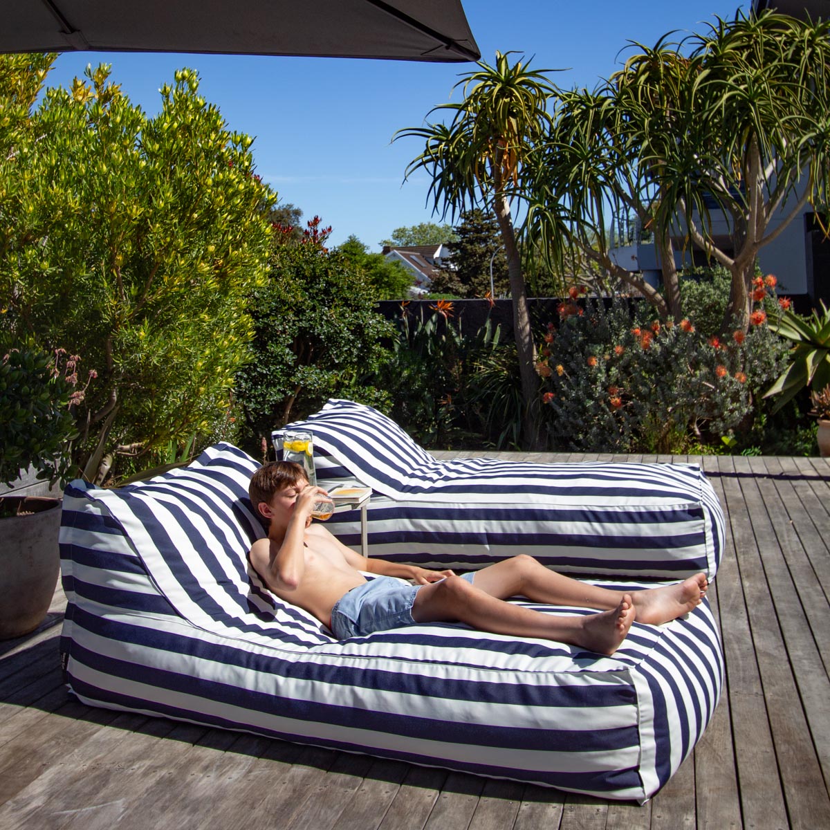 Navy & White Stripe Pool Lounger Bed