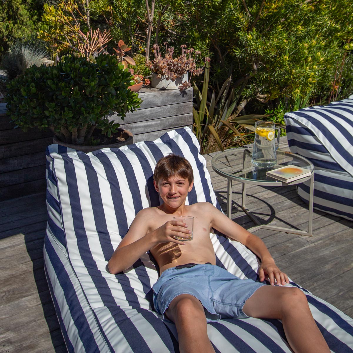 Navy & White Stripe Pool Lounger Bed Extra Cover