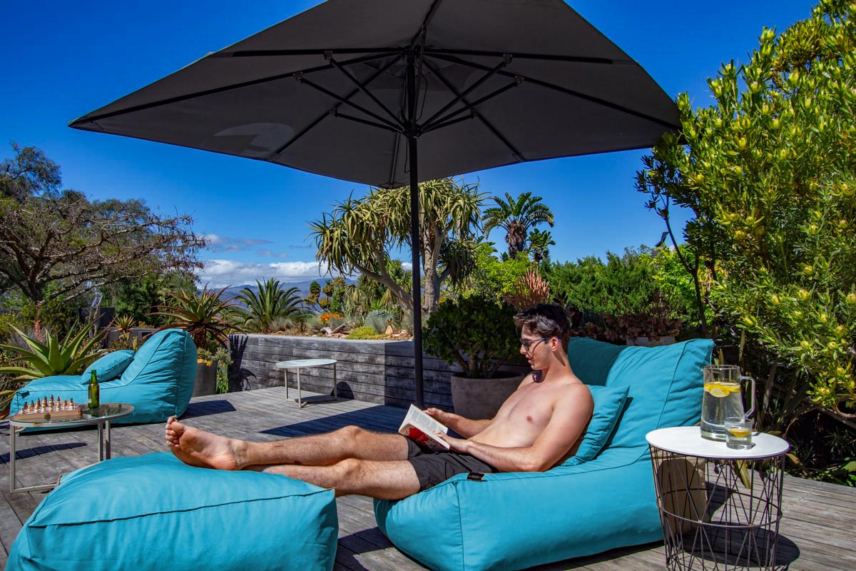 Turquoise Pool Lounger Chair + Ottoman + Scatter