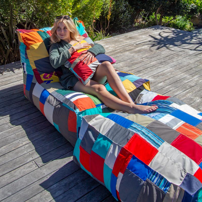 Patchwork Pool Lounger Chair + Ottoman + Scatter