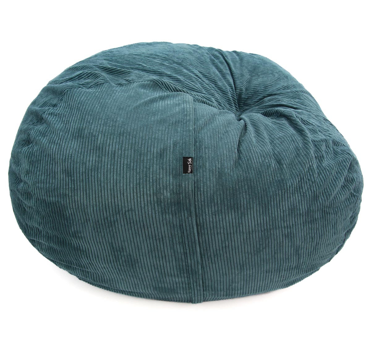 Teal bean bag chair with a visible brand logo on a white background