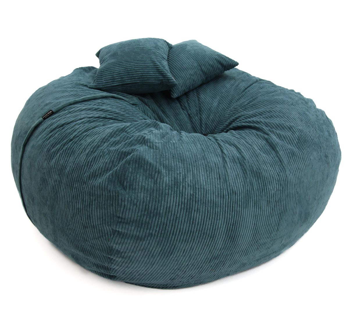 Teal bean bag chair on a white background