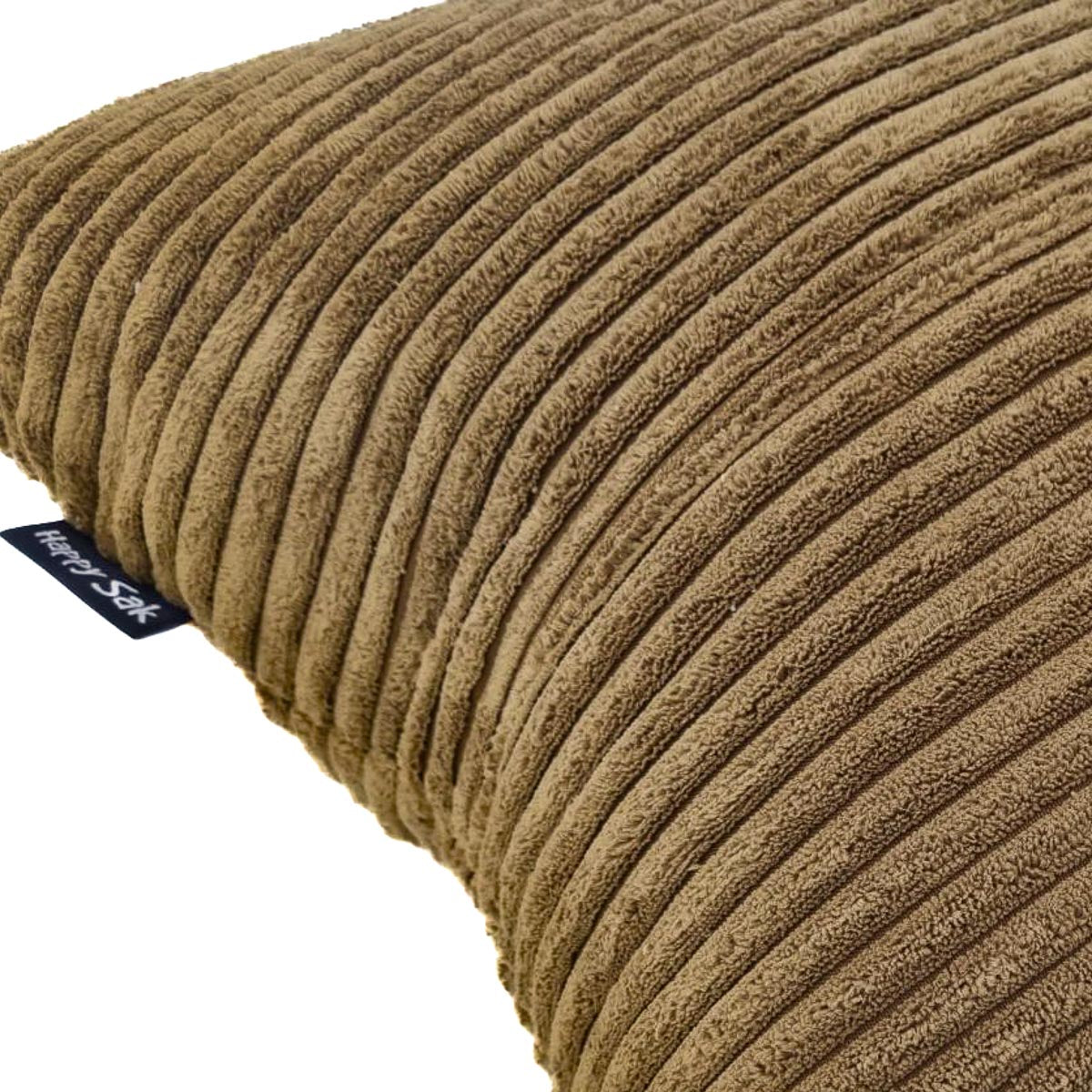 Close-up of a brown corduroy cushion cover with visible texture