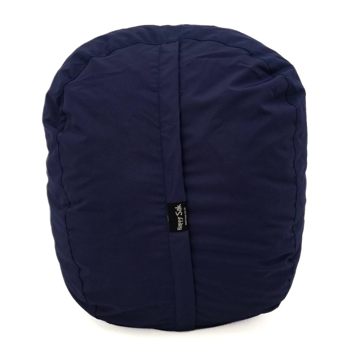 Navy blue bean bag chair with a visible brand label on a white background
