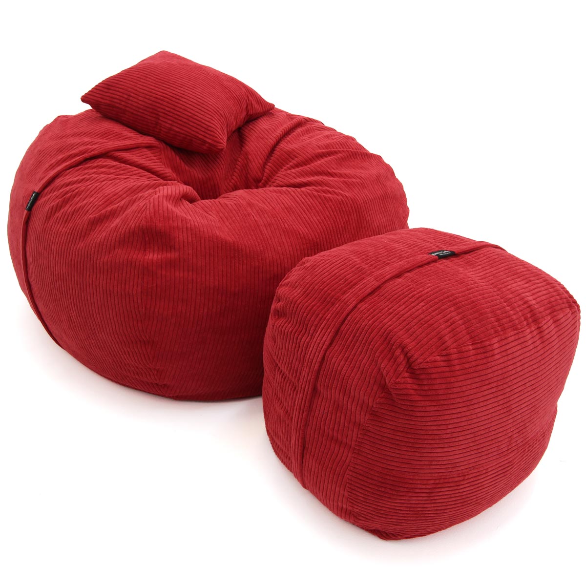 Red bean bag chair and ottoman on a white background