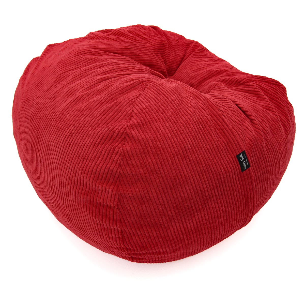 Red bean bag chair with a visible brand tag on a white background