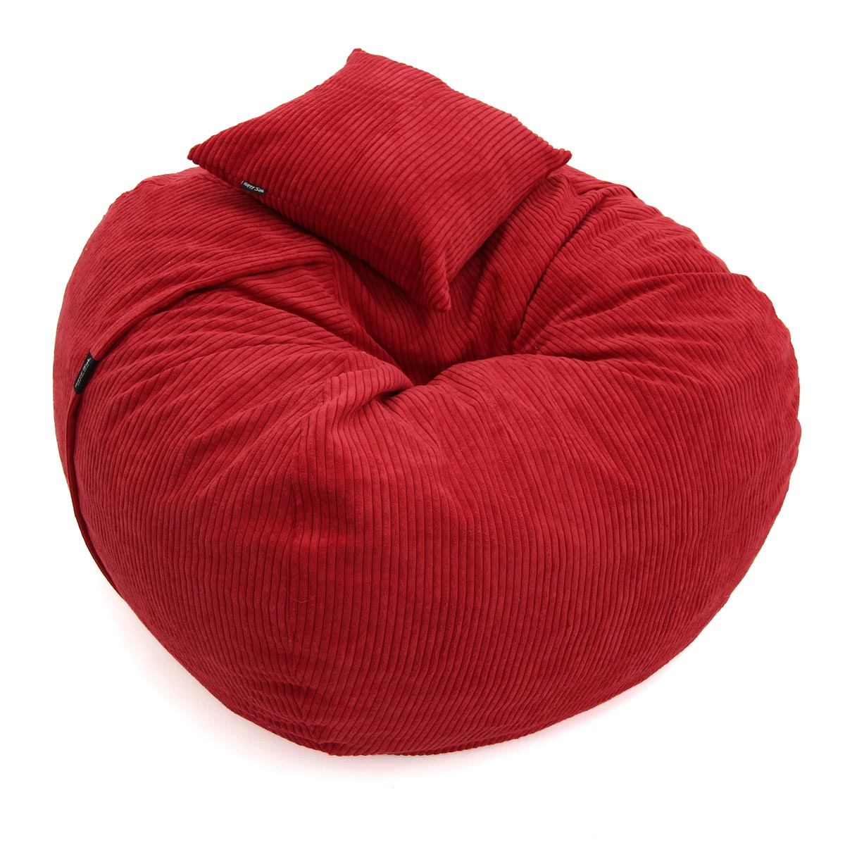 Red bean bag chair with a pillow on a white background