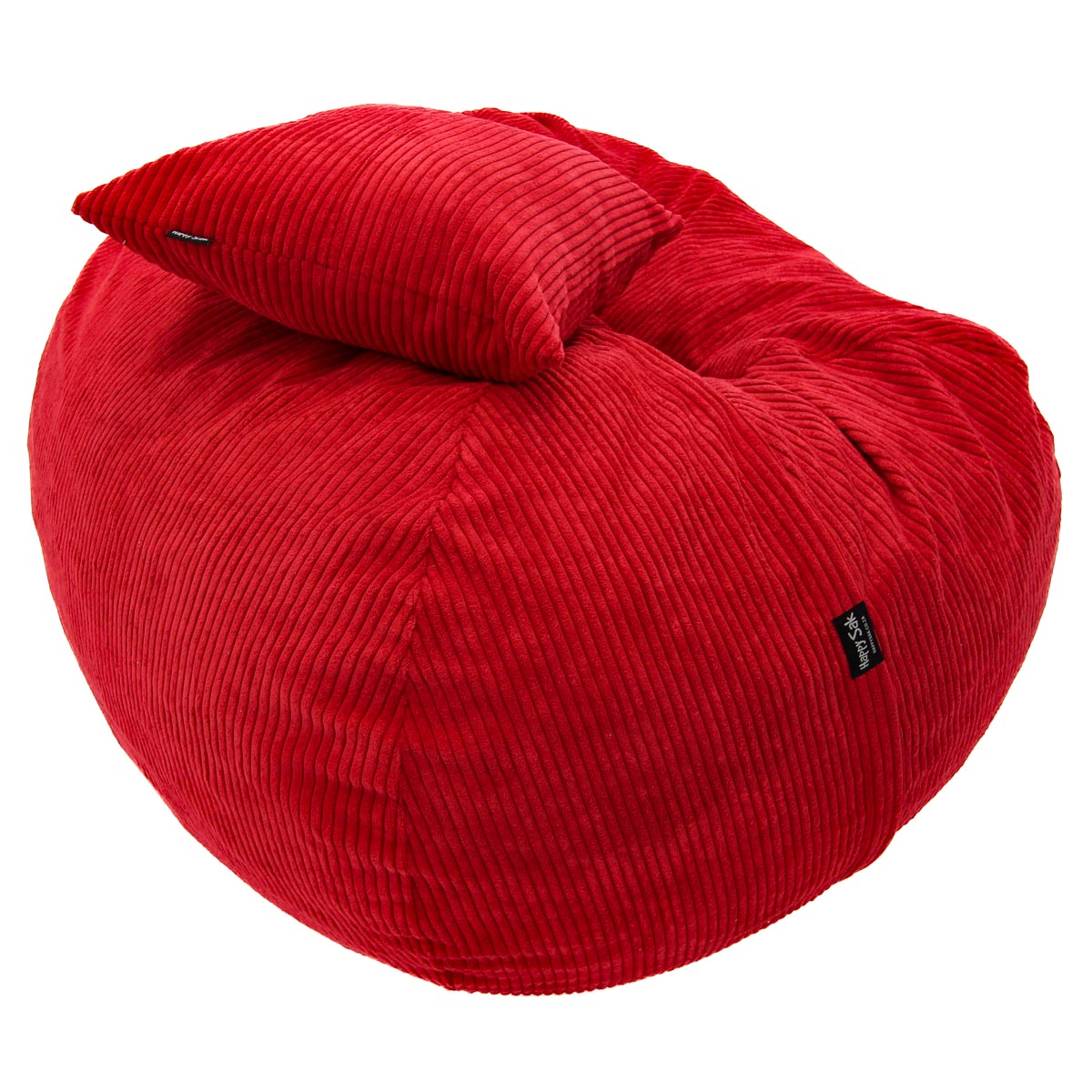 Red bean bag chair with a pillow on a white background
