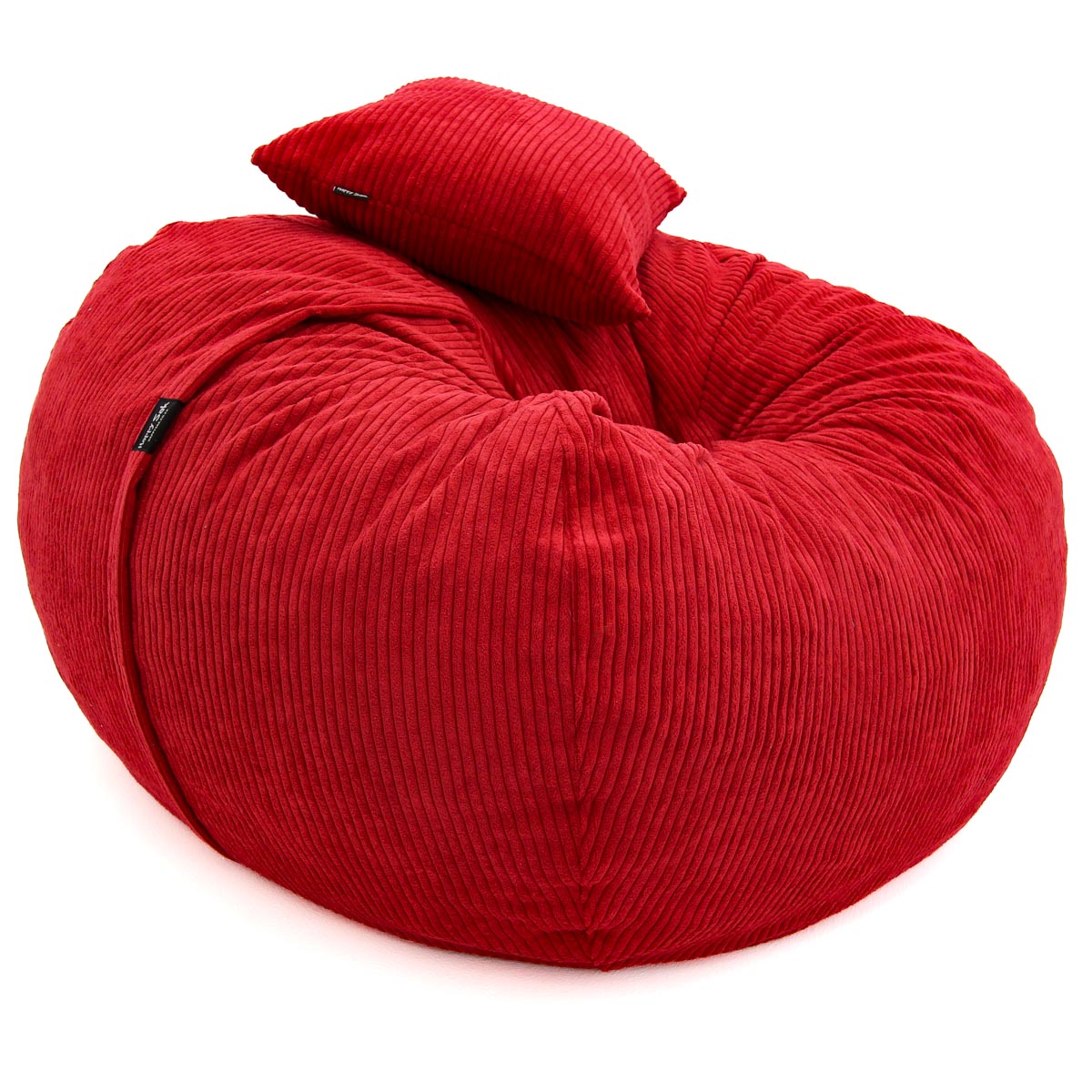 Red bean bag chair with a pillow on a white background