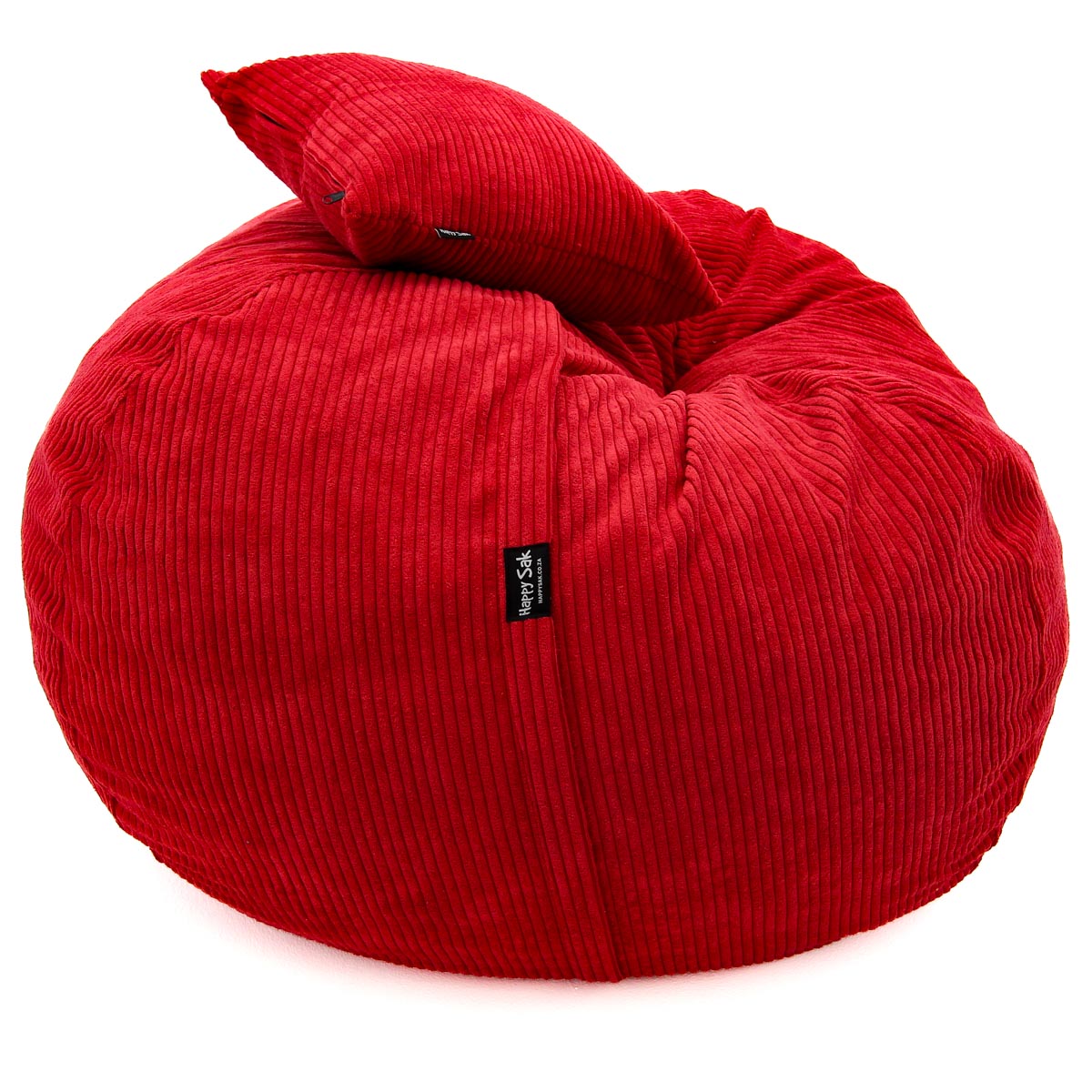Red bean bag chair with a pillow on a white background