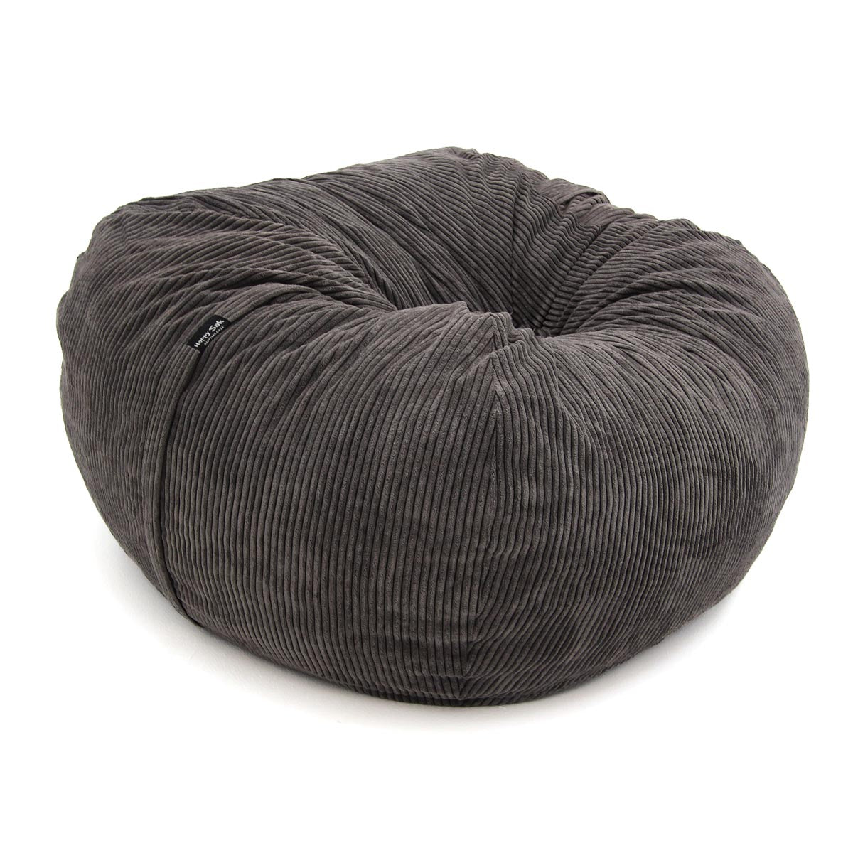 Taupe corduroy bean bag on a white background