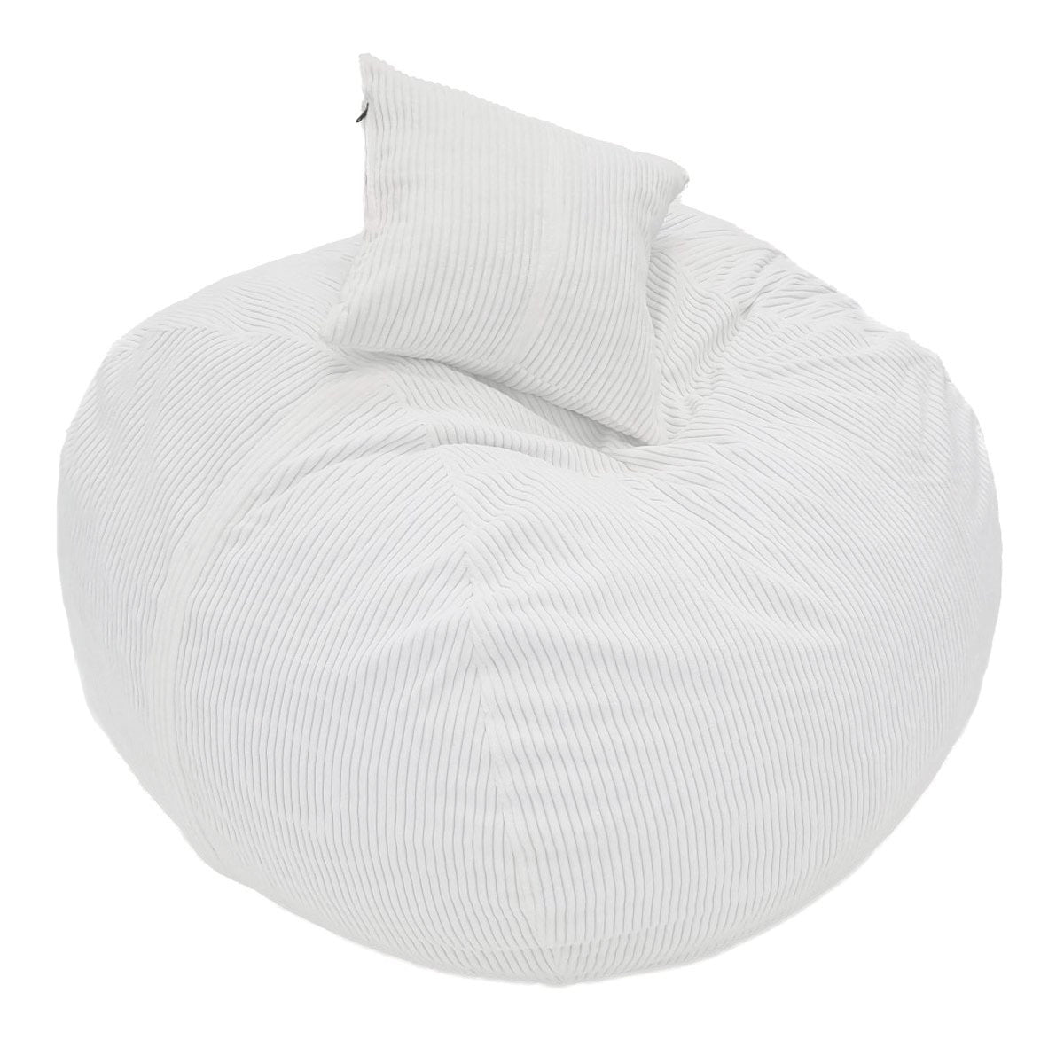 White bean bag with a pillow on a white background
