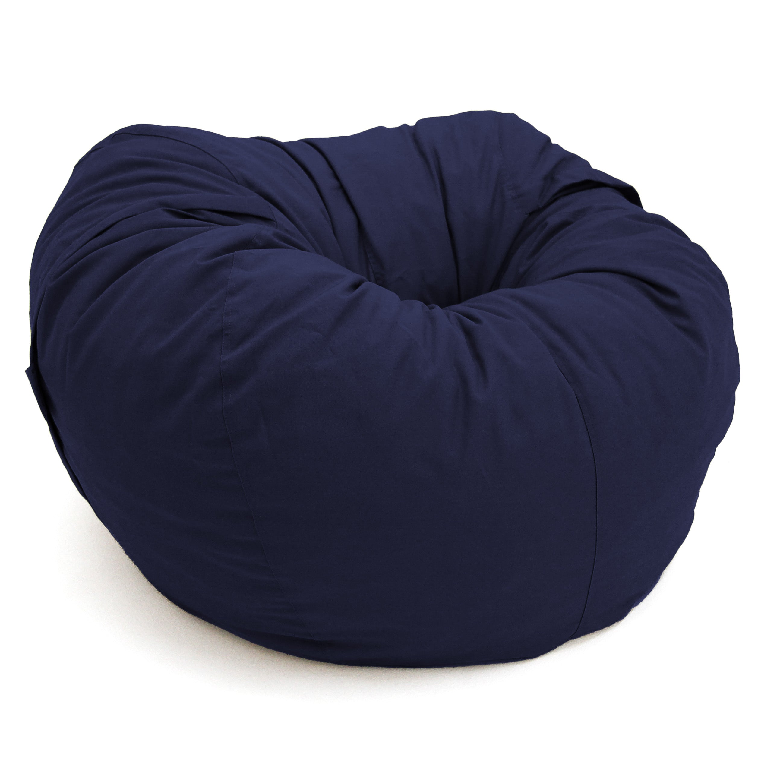 Navy blue bean bag chair on a white background