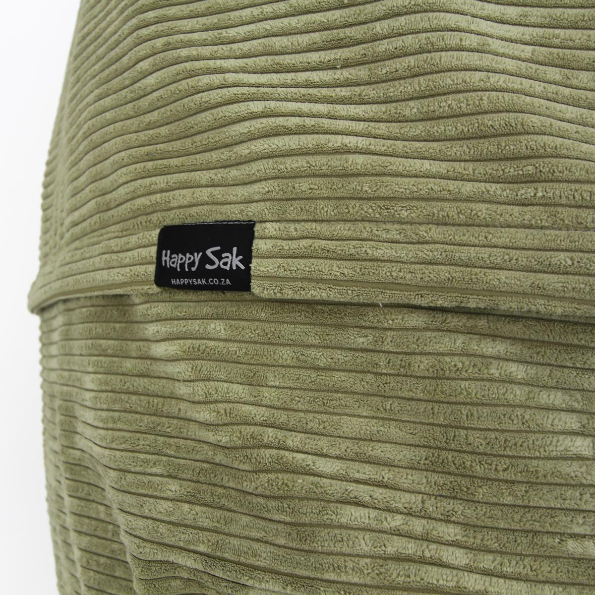Green textured bag with 'Happy Sak' label on a white background
