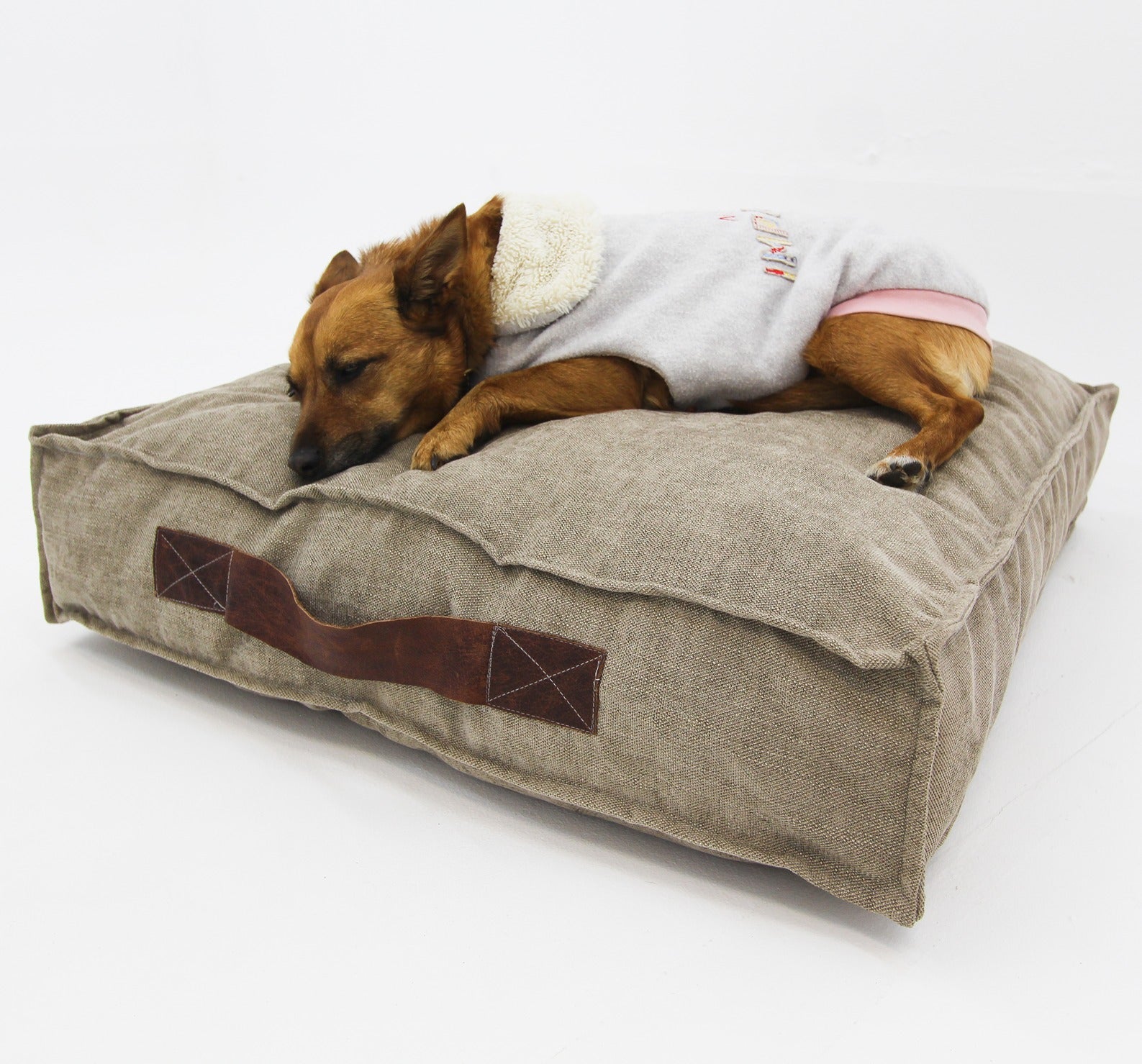S Dog Bed Beige and Leather Covers - Happy Sak SA